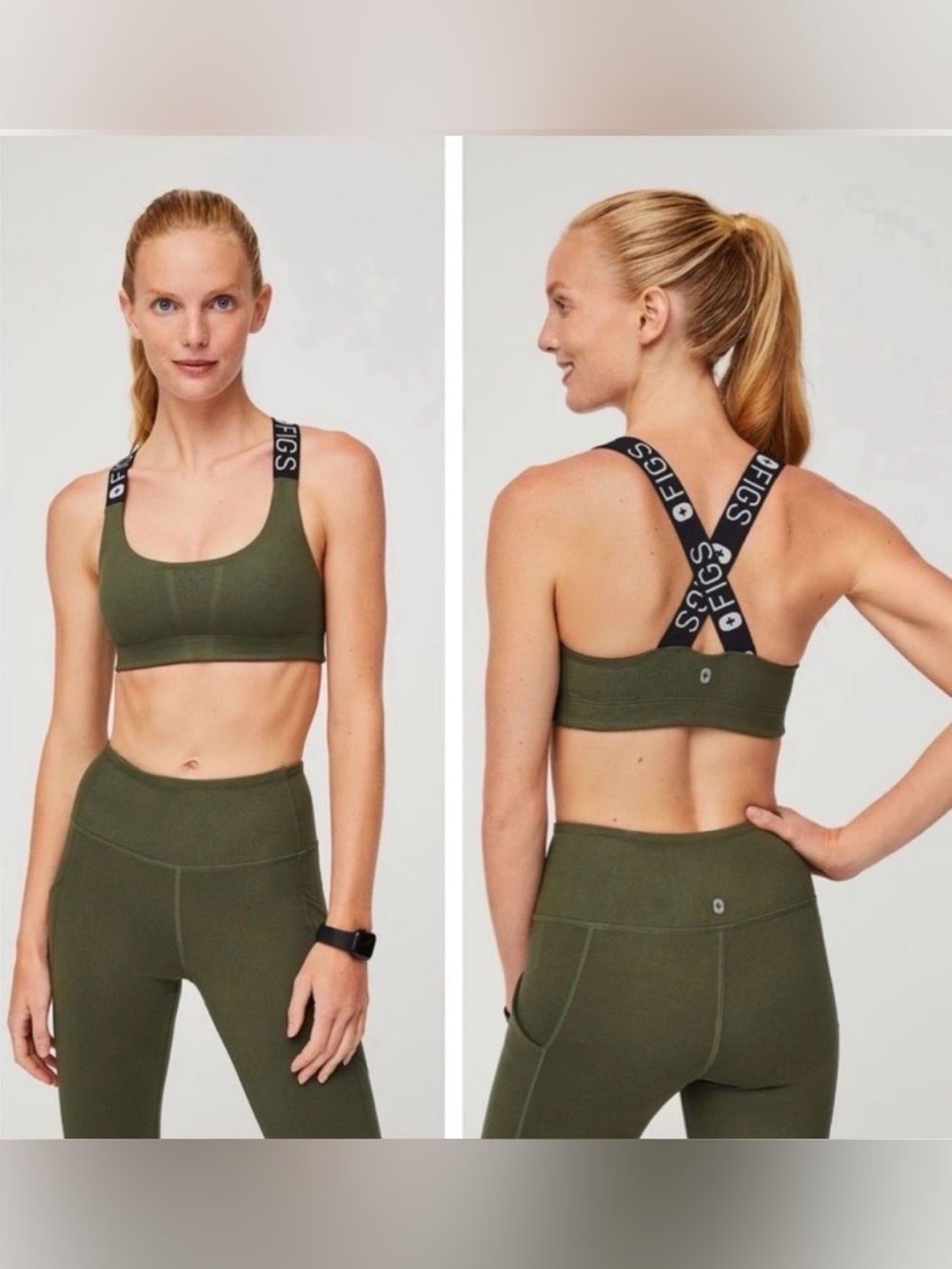 Figs performance 300 Martini Olive Cross-Back Sports Bra small
